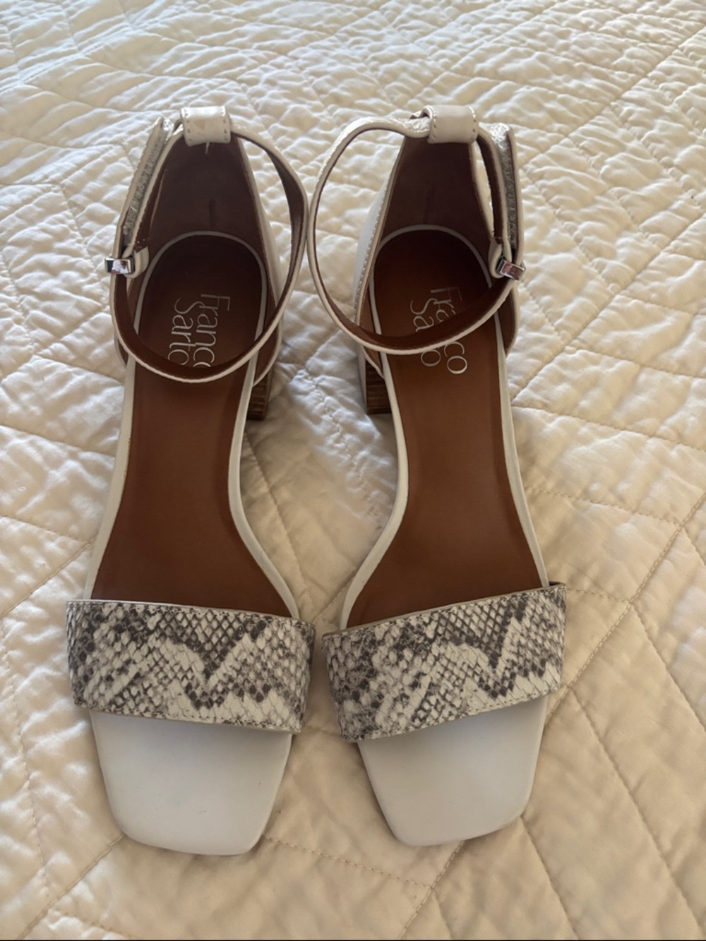 Franco Sarto White Sandals with Snakeskin Strap size 8.5